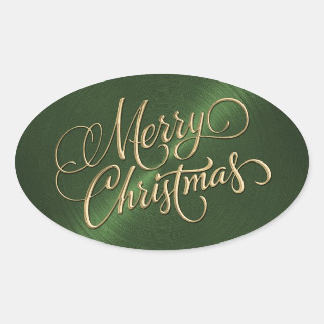 Sticker Ovale Joyeux Noël or sur Vert (Devant)