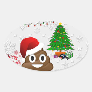 Sticker Ovale joyeux noël poo émoji