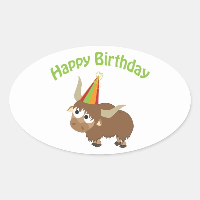 Sticker Ovale Joyeux Yak anniversaire (Devant)