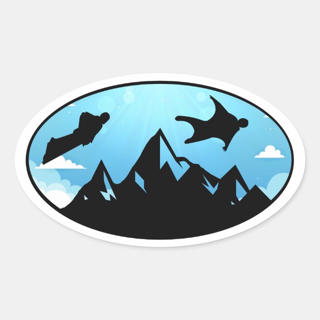 Sticker Ovale Jumping en combinaison ailée Base Jumping Skydivin (Devant)