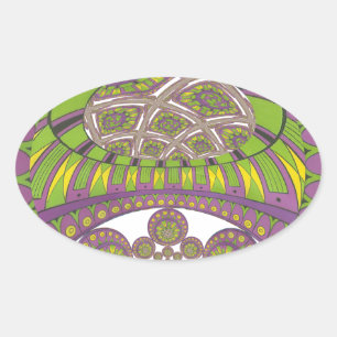 Sticker Ovale Kaleidoscope africain violet et jaune traditionnel