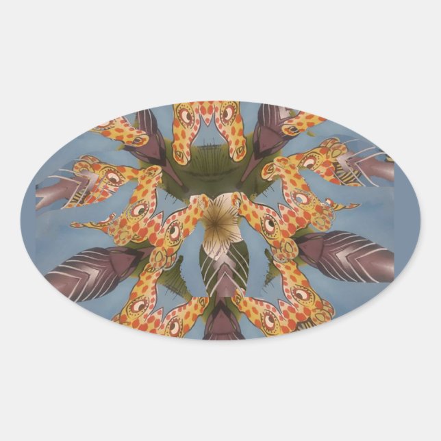 Sticker Ovale Kaleidoscope Giraffe Mandala : Safari Art Abstrait (Devant)