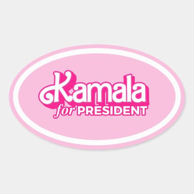 Sticker Ovale Kamala pour le Président Pink Style (Devant)
