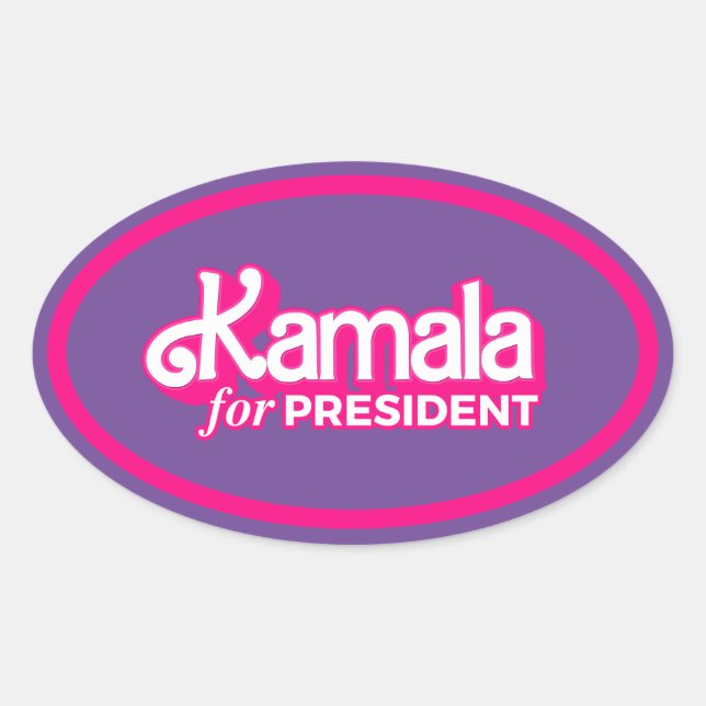 Sticker Ovale Kamala pour le Président Pink Style (Devant)