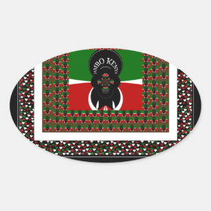 Sticker Ovale Karibu Kenya: Couleurs Vibrantes du Drapeau Nation