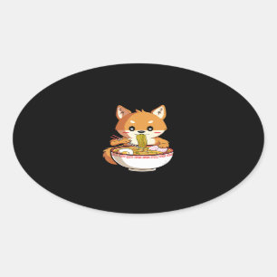 Sticker Ovale Kawaii ramen shiba inu cadeau amoureux de nouill