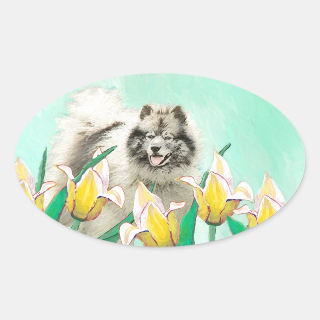 Sticker Ovale Keeshony in Tulips Peinture mignonne Original Chie (Devant)