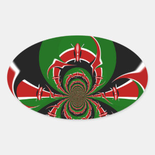 Sticker Ovale Kenya noir rouge vert drapeau national couleurs de