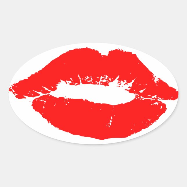Sticker Ovale Kiss Lips Red Lipstick Losion Passion Valentine (Devant)