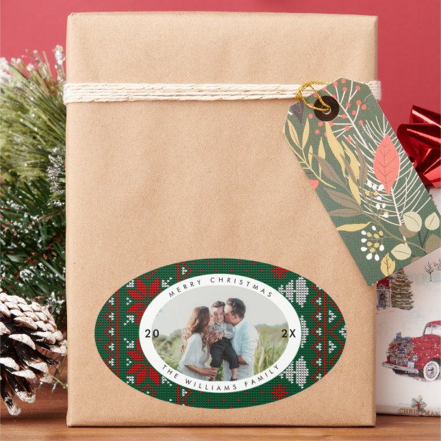 Sticker Ovale Knitted Sweater Pattern Photo (vacances)