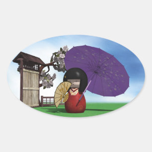 Sticker Ovale Kokeshi Doll