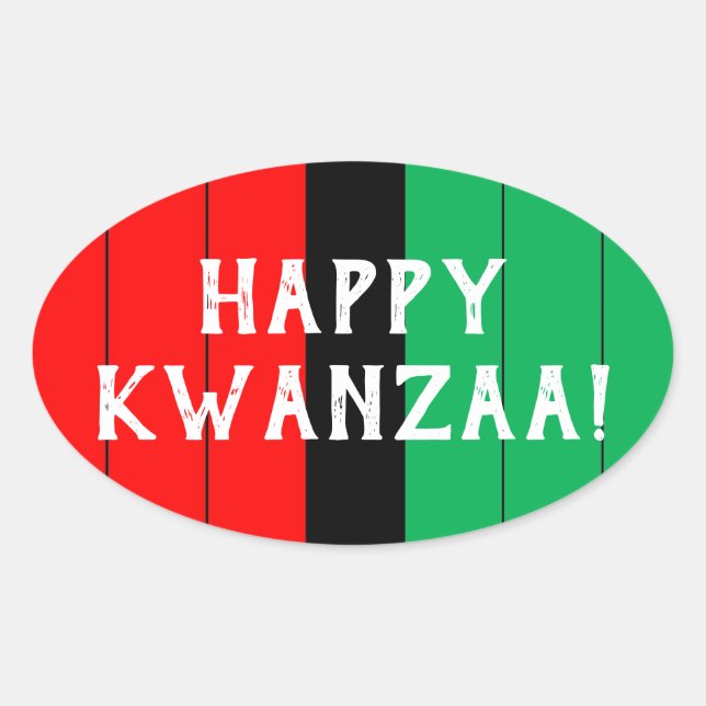 Sticker Ovale Kwanzaa Rouge Noir Vert Kinara Motif rayé (Devant)