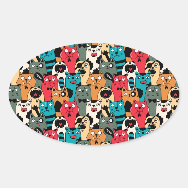 Sticker Ovale La Crowd of cats (Devant)