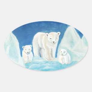 Sticker Ovale La famille d'ours polaires
