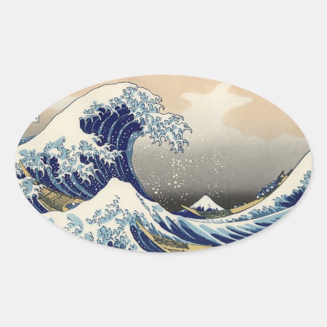 Sticker Ovale "La Grande Vague" copie de l'original de Hokusai c (Devant)