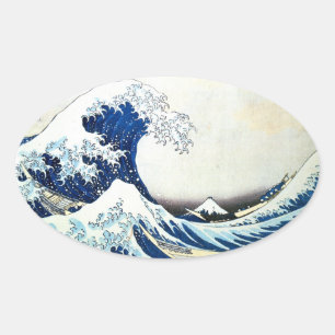 Sticker Ovale "La Grande Vague" Peinture japonaise par Hokusai