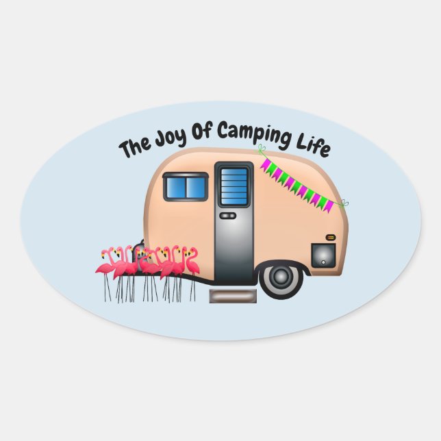 Sticker Ovale La joie de vivre au camping (Devant)