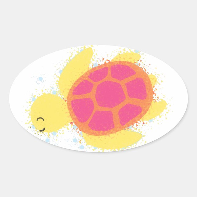Sticker Ovale La jolie tortue de mer (Devant)