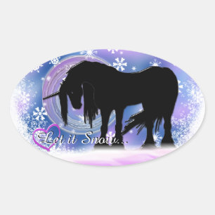 Sticker Ovale La licorne noire mystique (Qu'Elle Neige)