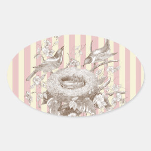 Sticker Ovale La Petite Famille sur arrière - plan rose et crème