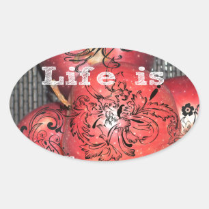 Sticker Ovale La vie est douce : Apple et Floral Motif Design