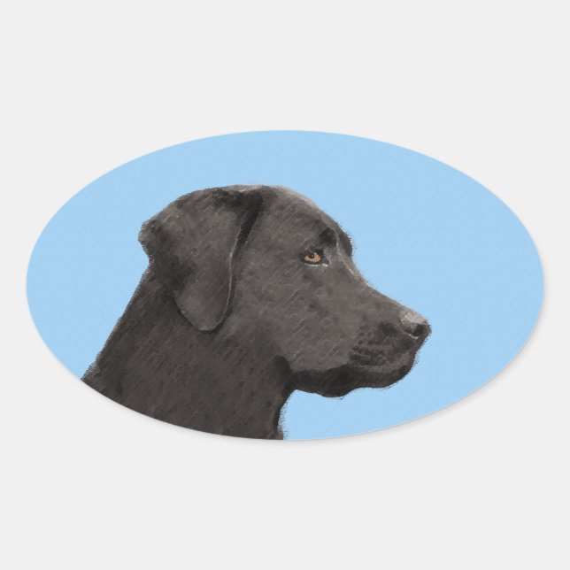 Sticker Ovale Labrador Retriever Black Peinture Original Chien A (Devant)