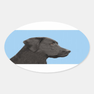 Sticker Ovale Labrador Retriever Black Peinture Original Chien A