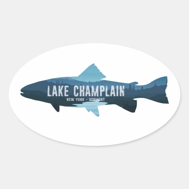 Sticker Ovale Lac Champlain New York Vermont Poisson (Devant)