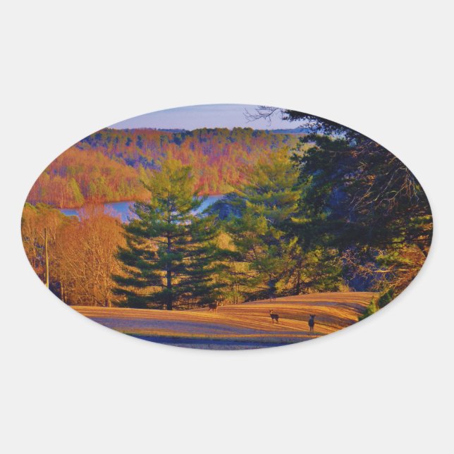 Sticker Ovale Lac Deer & Mt (Devant)