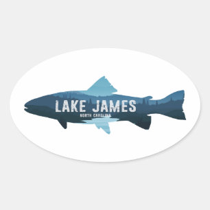 Sticker Ovale Lac James Caroline du Nord Poisson