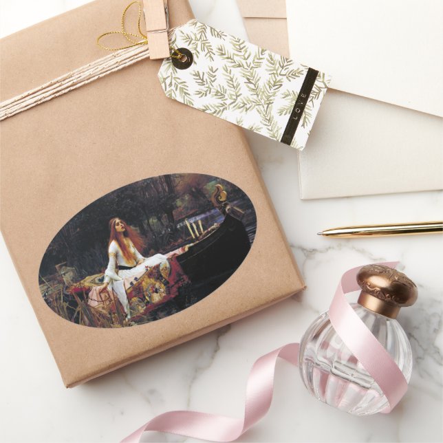 Sticker Ovale Lady of Shallot sur le bateau JW Waterhouse Fine A (Cadeaux)
