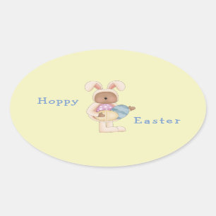 Sticker Ovale Lapin de Pâques joyeux Ourson en peluche