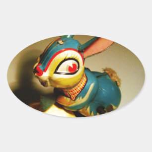 Sticker Ovale lapin jouet et oeuf jaune pâle