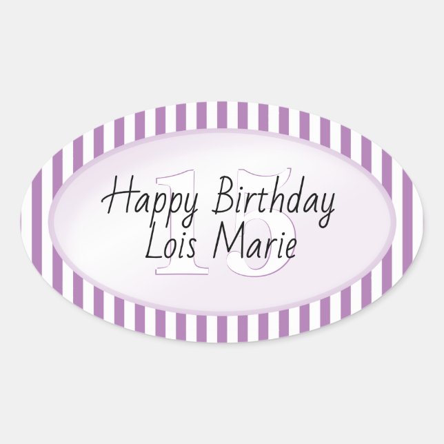 Sticker Ovale Lavande d'âge subtile/Motif de bandes simples blan (Devant)