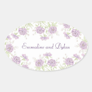 Sticker Ovale Lavender Purple Rose Wedding