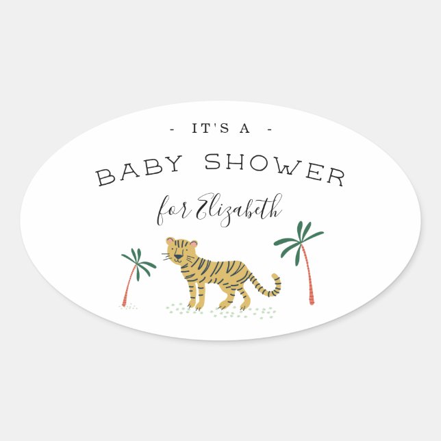 Sticker Ovale Le Baby shower de la jungle luxuriante (Devant)