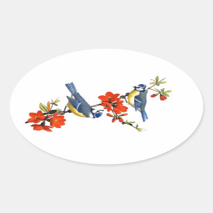 Sticker Ovale Le beau rouge vintage de fleur d'arbre fleurit des