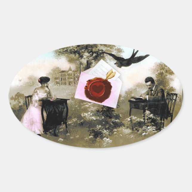 STICKER OVALE LE JOUR DE LA VALENTINE ROMANTIQUE AIME LE COEUR D (Devant)