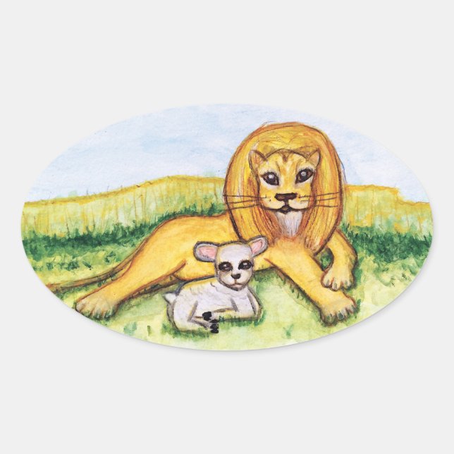 Sticker Ovale Le lion et l'agneau (Devant)