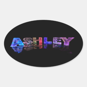 Sticker Ovale Le nom Ashley dans les lumières 3D