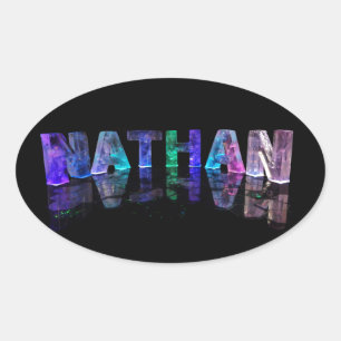 Sticker Ovale Le nom Nathan en lumières 3D (photo)
