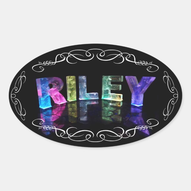 Sticker Ovale Le nom Riley en lumières 3D (photo) (Devant)