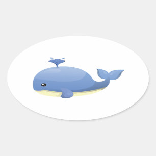 Sticker Ovale L'eau de médisance mignonne de baleine bleue de