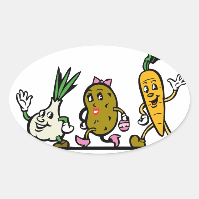 Sticker Ovale légumes-caricature-racines-légumes (Devant)