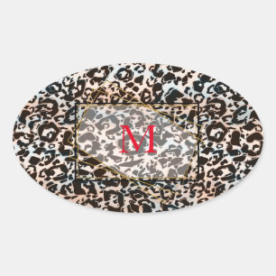 Sticker Ovale léopard, tendance, tacheté, brun, personnalisé