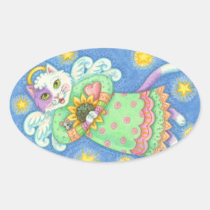 Sticker Ovale LES ANGELS REGARDENT, LES BÂTIMENTS DE CHAT Oval,