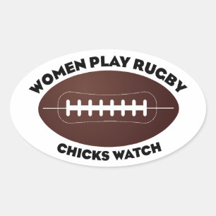 Sticker Ovale Les femmes jouent au rugby, regardent les filles