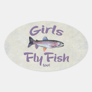 Sticker Ovale Les filles pilotent des poissons aussi ! Pêche de