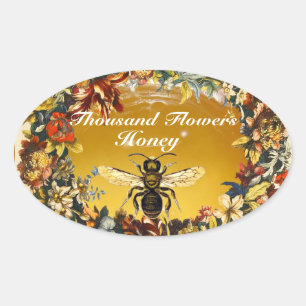 STICKER OVALE LES FLEURS DU PRINTEMPS MIEL BEE / BEEKEEPER