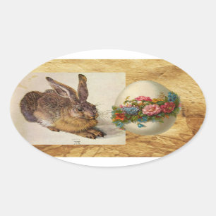 Sticker Ovale LES OEUFS DE PÂQUES DE RABBBIT ( Jeune Lièvre ) AU